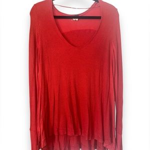 Free People Red-“ish” Orange Thermal Long Sleeve with Thumb Holes